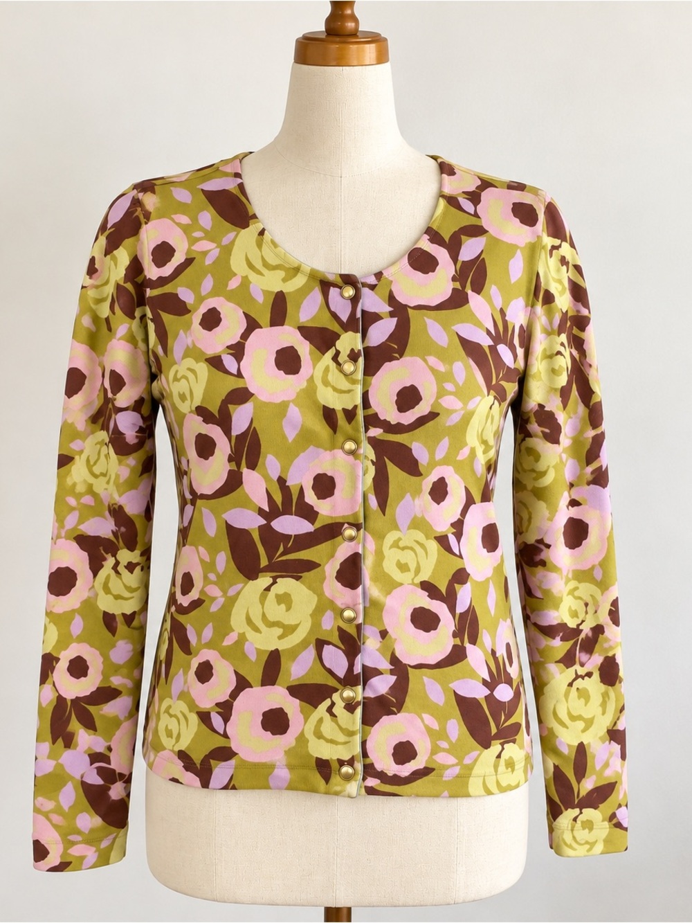 J.Jill Chartreuse Floral Cotton Cardigan Small Retro Cottagecore